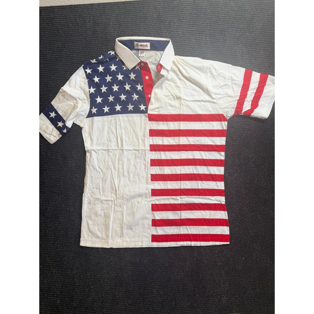 Antigua Mens American Flag Polo Shirt XL Stars and Stripes Mercerized Cotton USA
